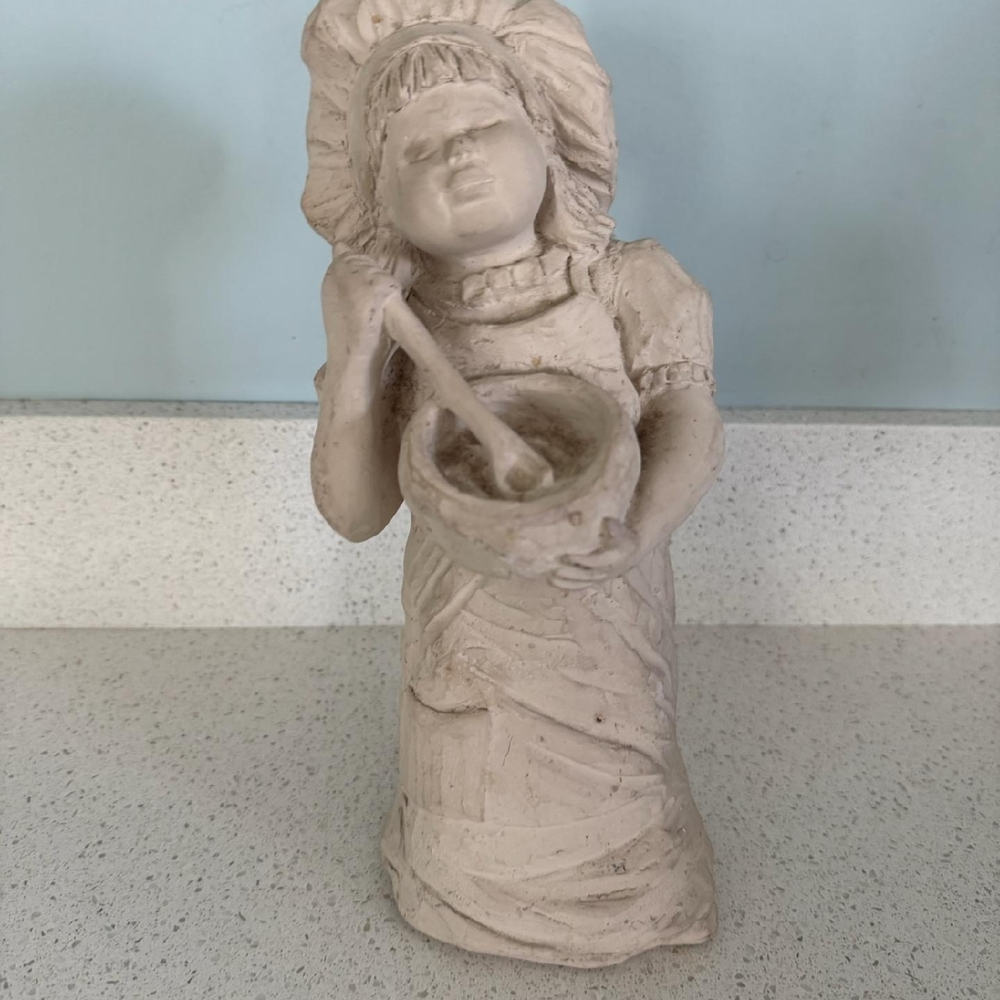 Vintage Baker Girl Sculpture Holding Bowl - Elegant Home Accent. Artist Is D